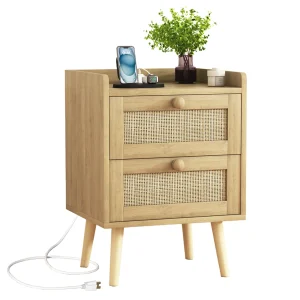 Rattan Charging Nightstand
