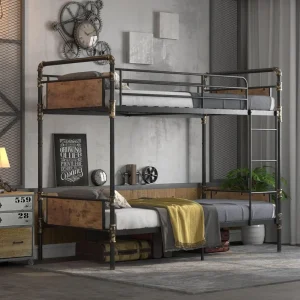 2 IN 1 Metal Bunk Bed Twin Over Twin
